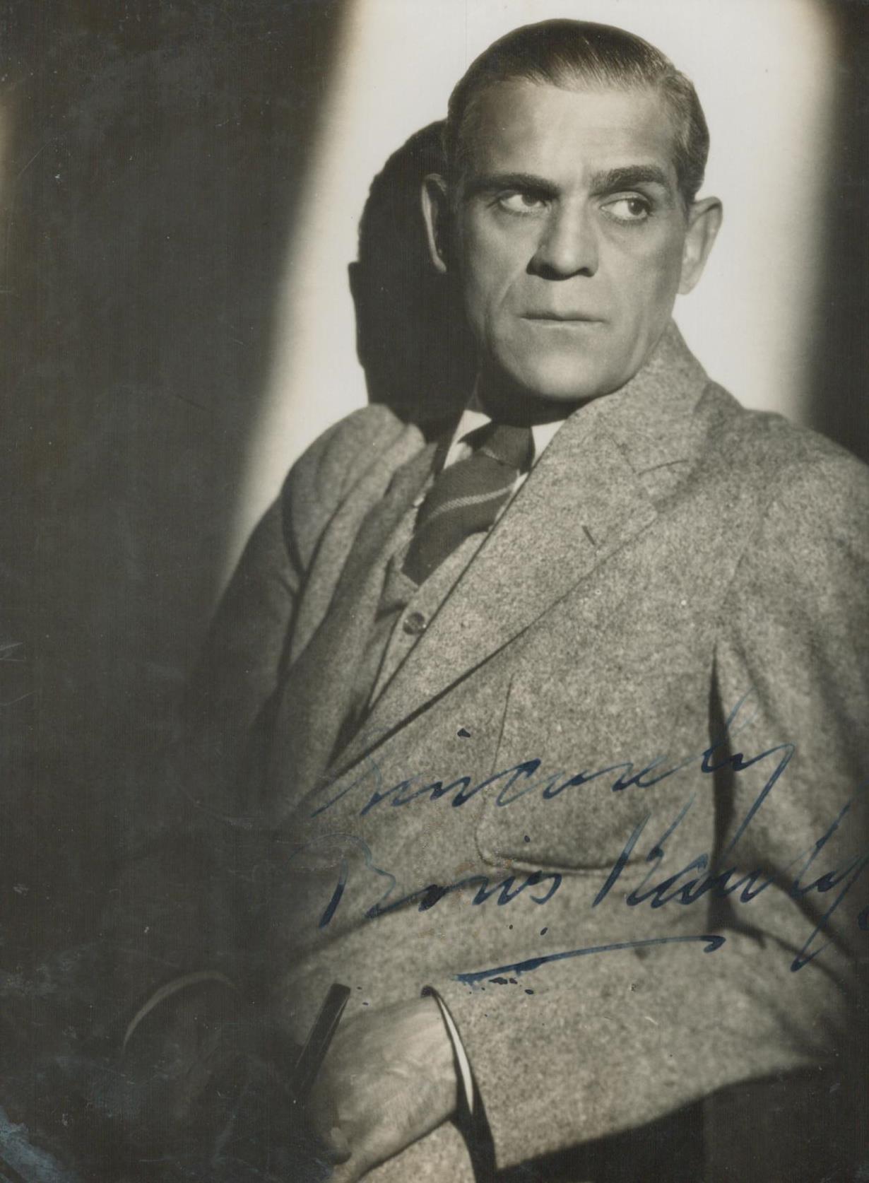 Boris Karloff signed 5x5 black and white photo. Good Condition. All autographs come with a