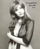 007 Bond girl Madeline Smith signed sexy see through top pose 8x10 photo. Good Condition. All