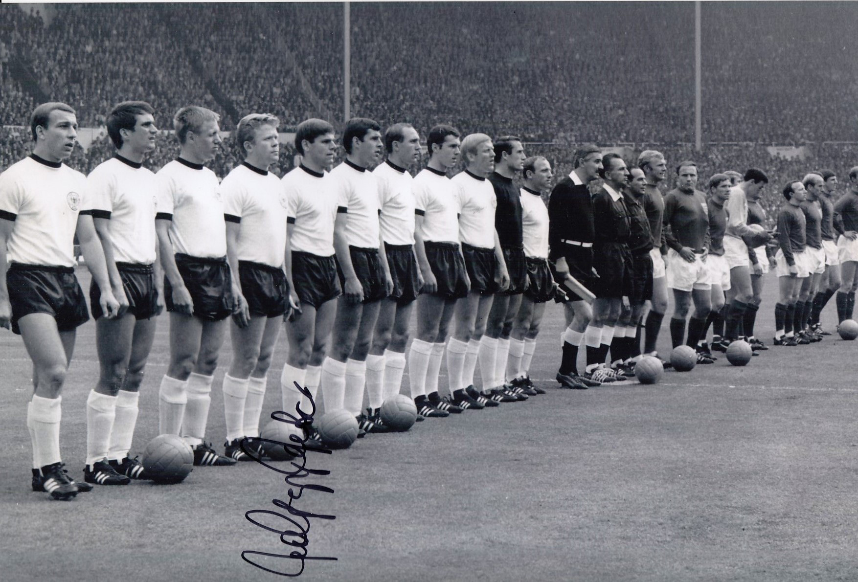 Autographed WOLFGANG WEBER 12 x 8 photo : B/W, depicting West German players including WOLFGANG