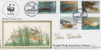 Fiona Fullerton signed WWF FDC. 14/1/92 Godalming Surrey postmark. Good Condition. All autographs