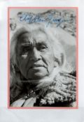 Chief Dan George signed 10x8 black and white photo. Comes with bio page. Good Condition. All