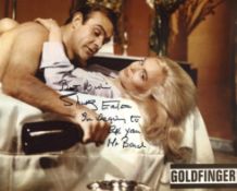 007 James Bond movie Goldfinger 8x10 photo upon which Shirley Eaton has written "I'm beginning to