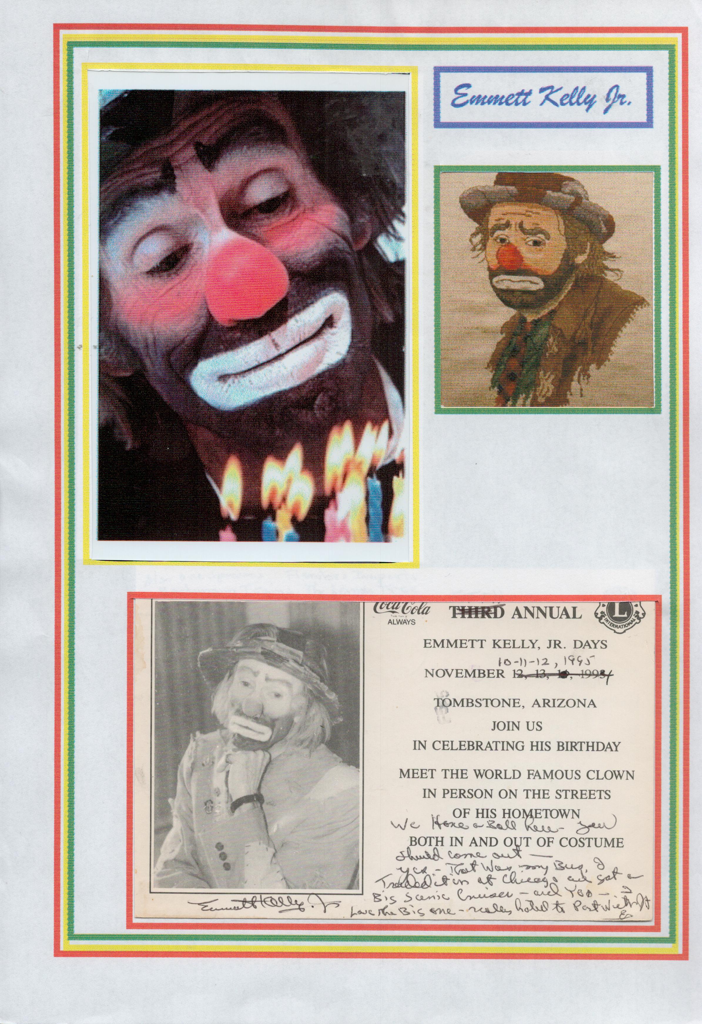 Emmett Kelly signature piece. Comes with bio page. Good Condition. All autographs come with a