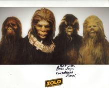 Star Wars Solo 8x10 photo signed by Wookie actor Ross Sambridge. Good Condition. All autographs come