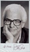 Barry Cryer signed 7x4 black and white photo. Satirist/writer/presenter. Dedicated. Good
