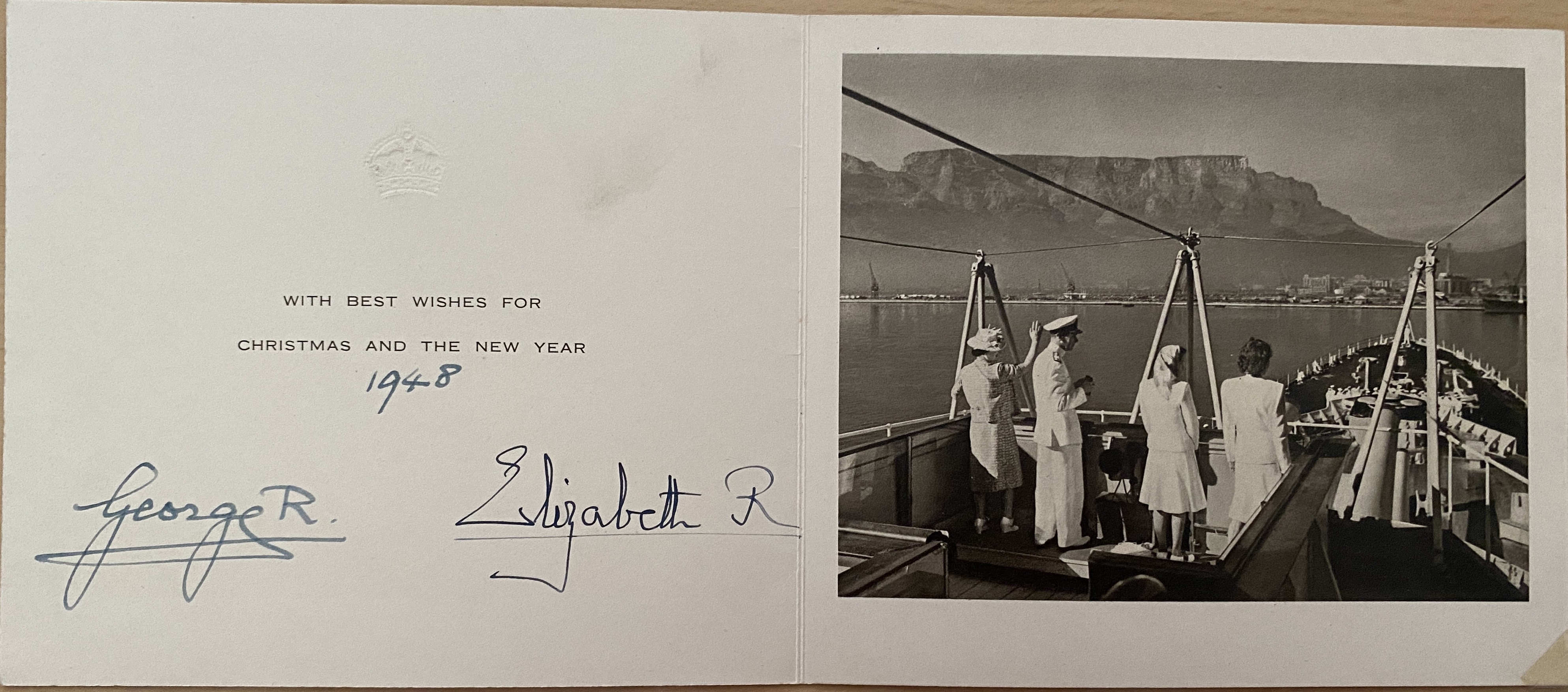 King George VI and Queen Elizabeth signed 1948 greetings card. The parents of Queen Elizabeth II and