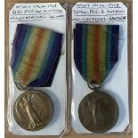 WW1 Pair Of Victory Medals Awarded To 2 Brothers Pte W Sutton (2101) and Pte R Sutton (3694). Both