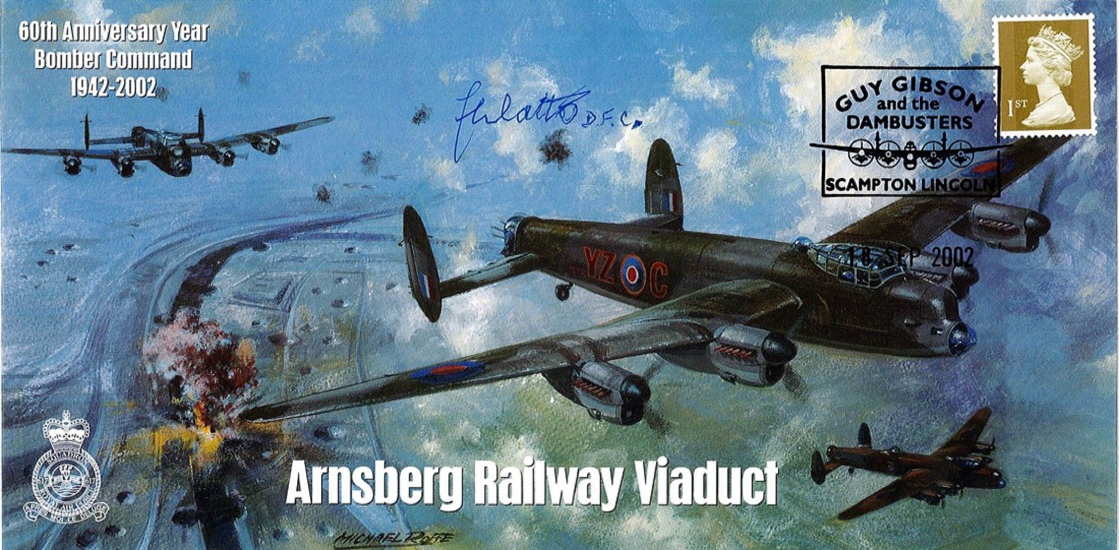 Flt Lt Freddie Watts Signed Arnsberg Railway Viaduct FDC. 8 of 12. British Stamp with 18 Sept 2002