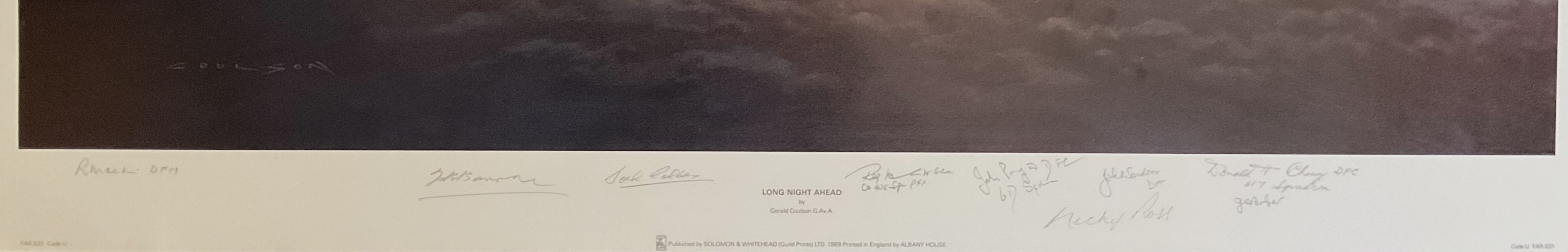World War Two print 25x33 titled Long Night Ahead by the artist Gerald Coulson signed by 10 bomber - Image 2 of 3