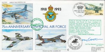 WW2 AVM JFH Tetley CVO Signed 75th Anniv of the Royal Air Force Flown FDC. Flown in a Hercules