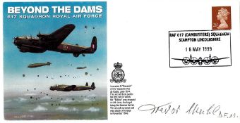 WW2 Flt Lt Trevor Muhl DFM DFC signed Beyond The Dams FDC. 1 of 18. British Stamp with 18 May 1999