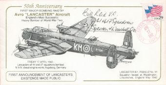 50th Anniv 1st Major Bombing Raid Lancaster Signed Flt Lt William ( Bill ) Reid VC 61 Squadron