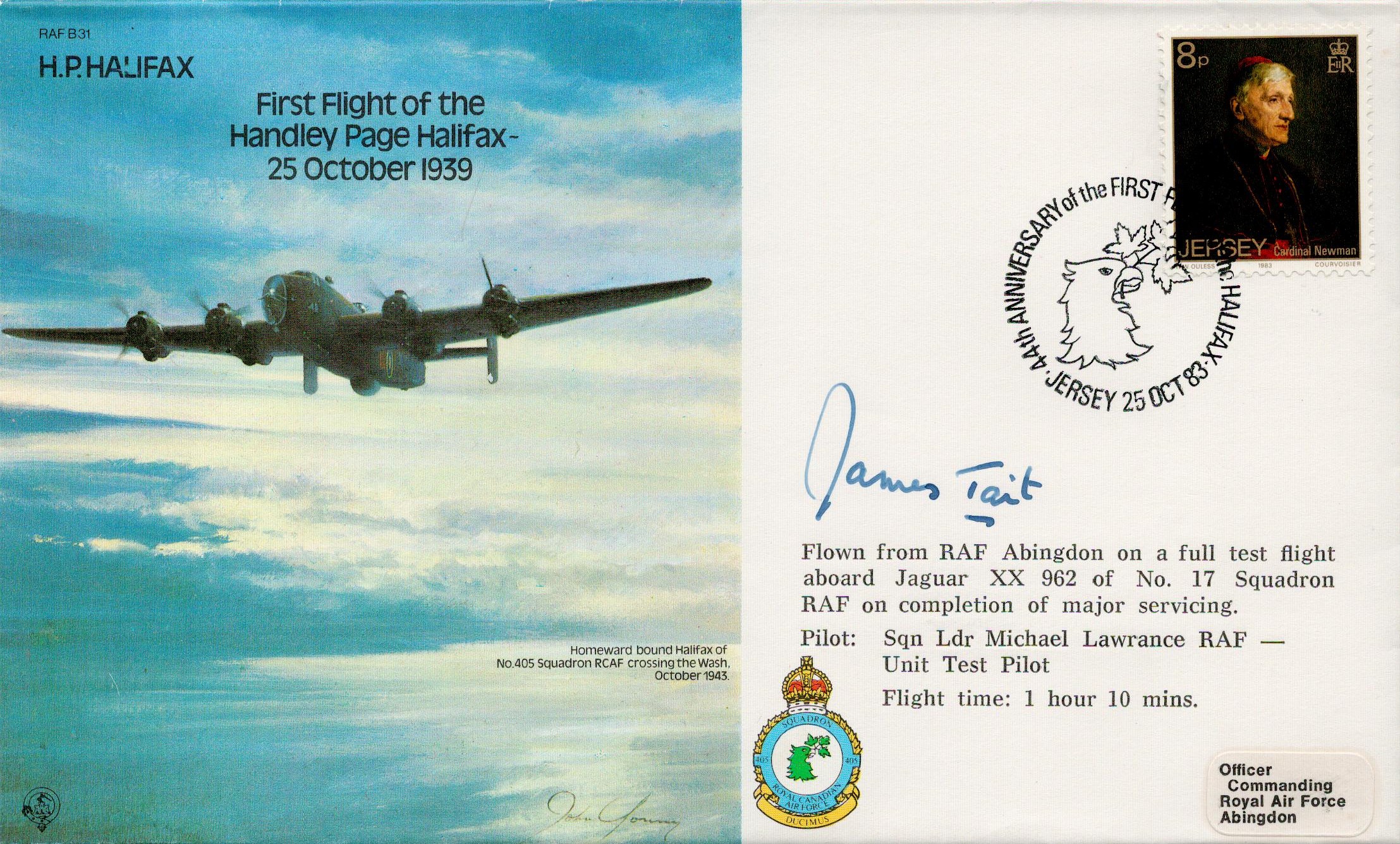 Grp Cptn James Tait Signed First Flight of the Handley Page Halifax 25 Oct 1939 Flown FDC. Flown