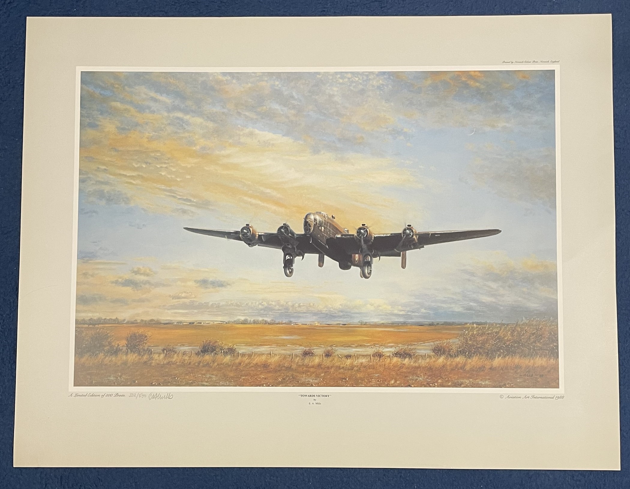 Aviation Artist E A Mills Signed on his own colour print titled Towards Victory. 332/500. Print