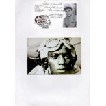 Tuskegee Airman Gene Derricotte Signed Signature Card With Photo Attached to A4 White PaperAll
