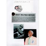 Tuskegee Airman Wilfred Defour Signed Signature Card With Photos Attached to A4 White PaperAll