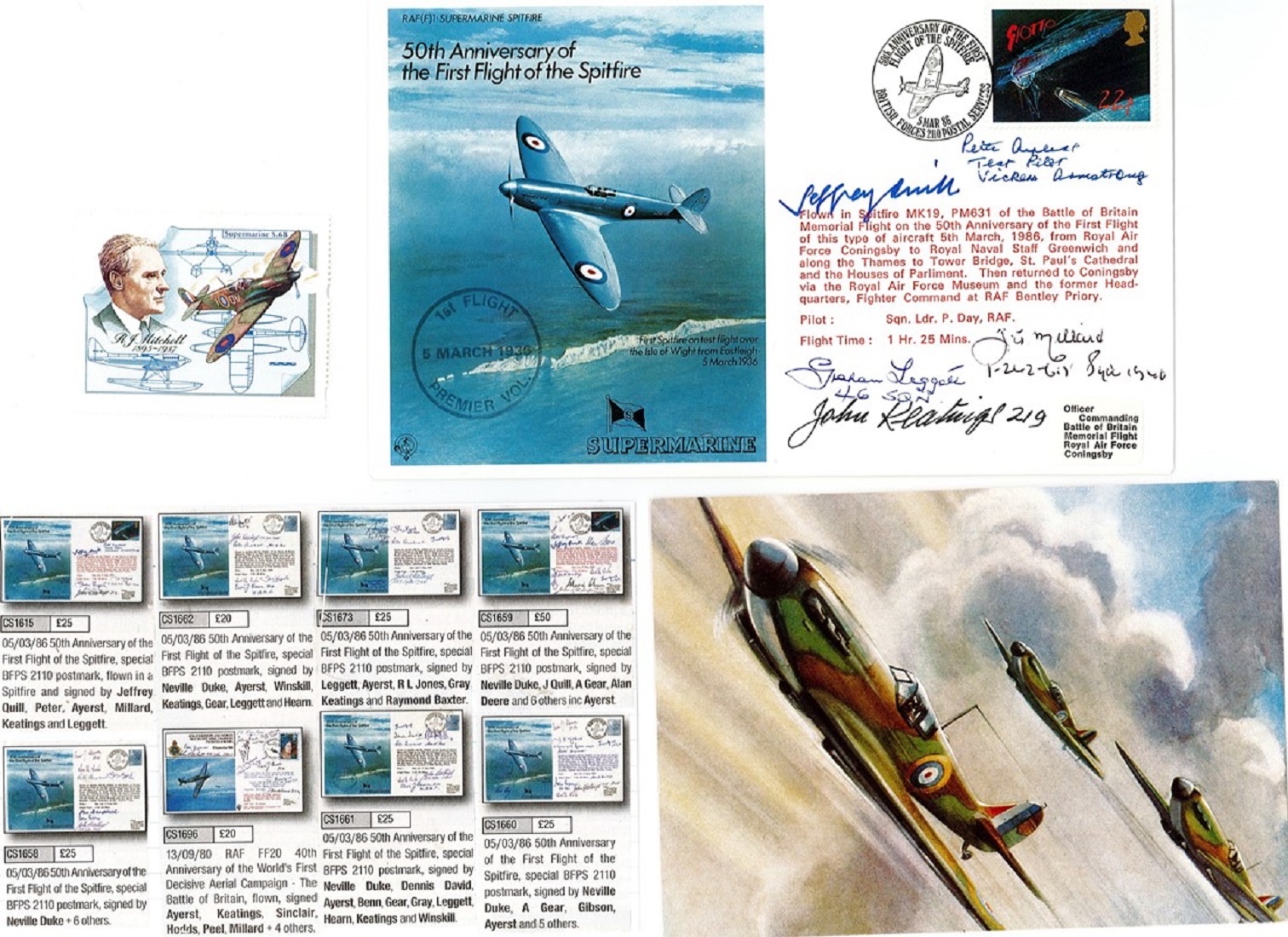 WW2 Jeffrey Quill and 4 Others Signed 50th Anniv of 1st flight of Spitfire FDC. Further signed by