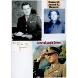 US General Jacob L Devers Signed Signature Piece with Photos Attached to A4 White PaperAll