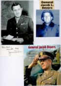 US General Jacob L Devers Signed Signature Piece with Photos Attached to A4 White PaperAll