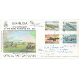 Bermuda Signed by 5 WW11 Flight Pilots and Crew Full Set of 75th Anniv RAF Stamps First Day Cover