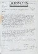 The Kray Twins addressed letter dated 1998. This hand written letter is on headed paper from Ronsons