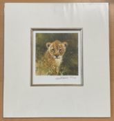 David Shepherd signed limited edition 10x10 tiger cub mounted piece. 164/1000. Est. Good