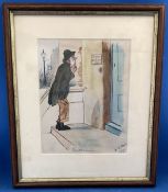 G M Bond Signed Original Drawing Titled Indecision on 4/6/45, Housed in a Frame Measuring 11 x 9