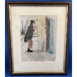 G M Bond Signed Original Drawing Titled Indecision on 4/6/45, Housed in a Frame Measuring 11 x 9