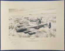 WW2 Flt Lt Stevie Stevens and 2 others Signed Richard Taylor Colour Print Titled Out From Kirkby.