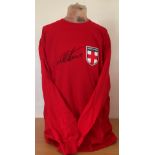 Sir Geoff Hurst Hand signed 1966 Retro Red England World Cup Winners Shirt. Signed in black ink.