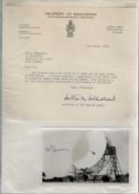 Sir Bernard Lovell signed 6x4 black and white vintage photo and accompanying secretary letter