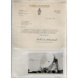 Sir Bernard Lovell signed 6x4 black and white vintage photo and accompanying secretary letter