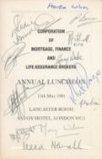 Savoy Hotel multisigned Annual Luncheon 1981 menu. Signatures include Howard Wilson, Mary Wilson,