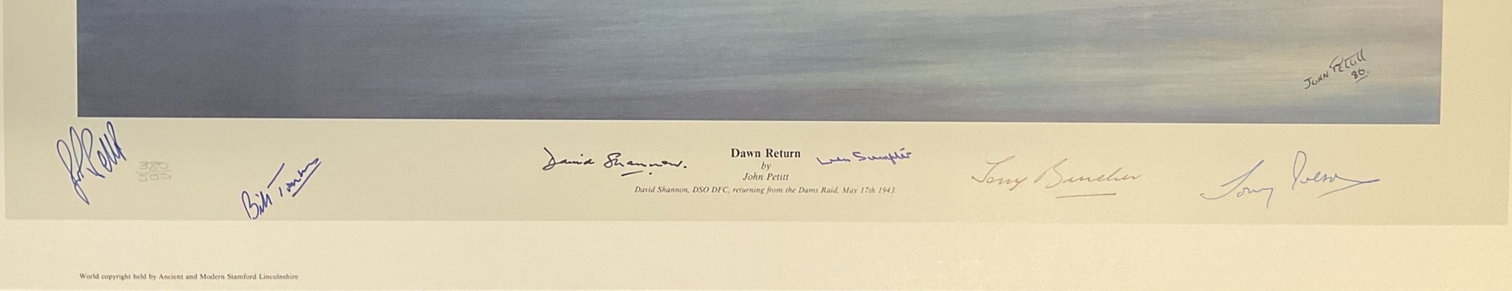 WW2 6 Signed John Pettitt Colour 27 x 19 inches Print Titled Dawn Returns 380/500. Signed by Bill - Image 2 of 2