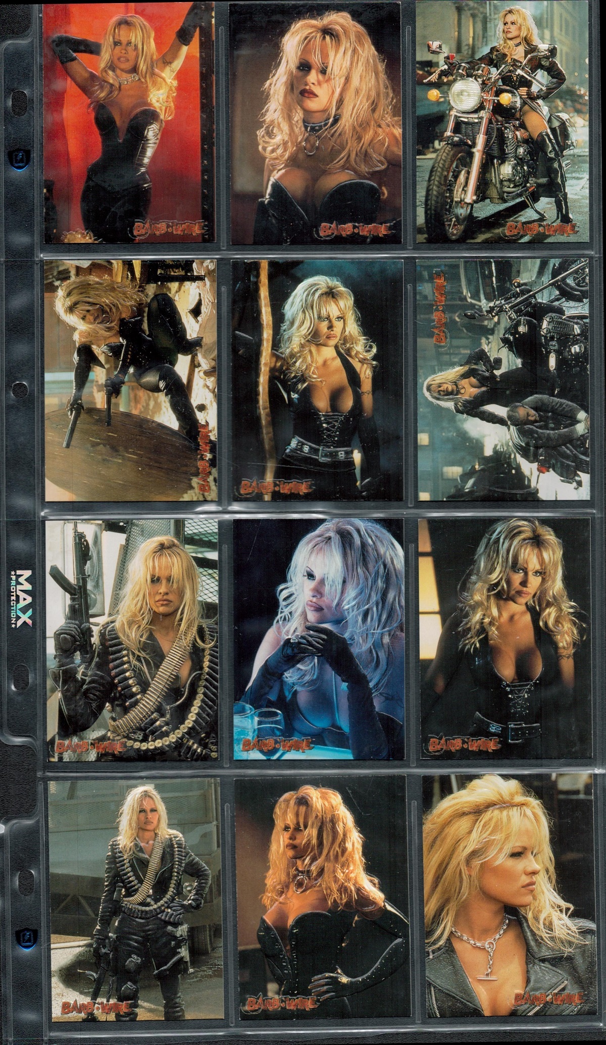 Barb. Wire Topps Trading Embossed Cards E1-E12, Full Complete Set. Housed in plastic sleeves.