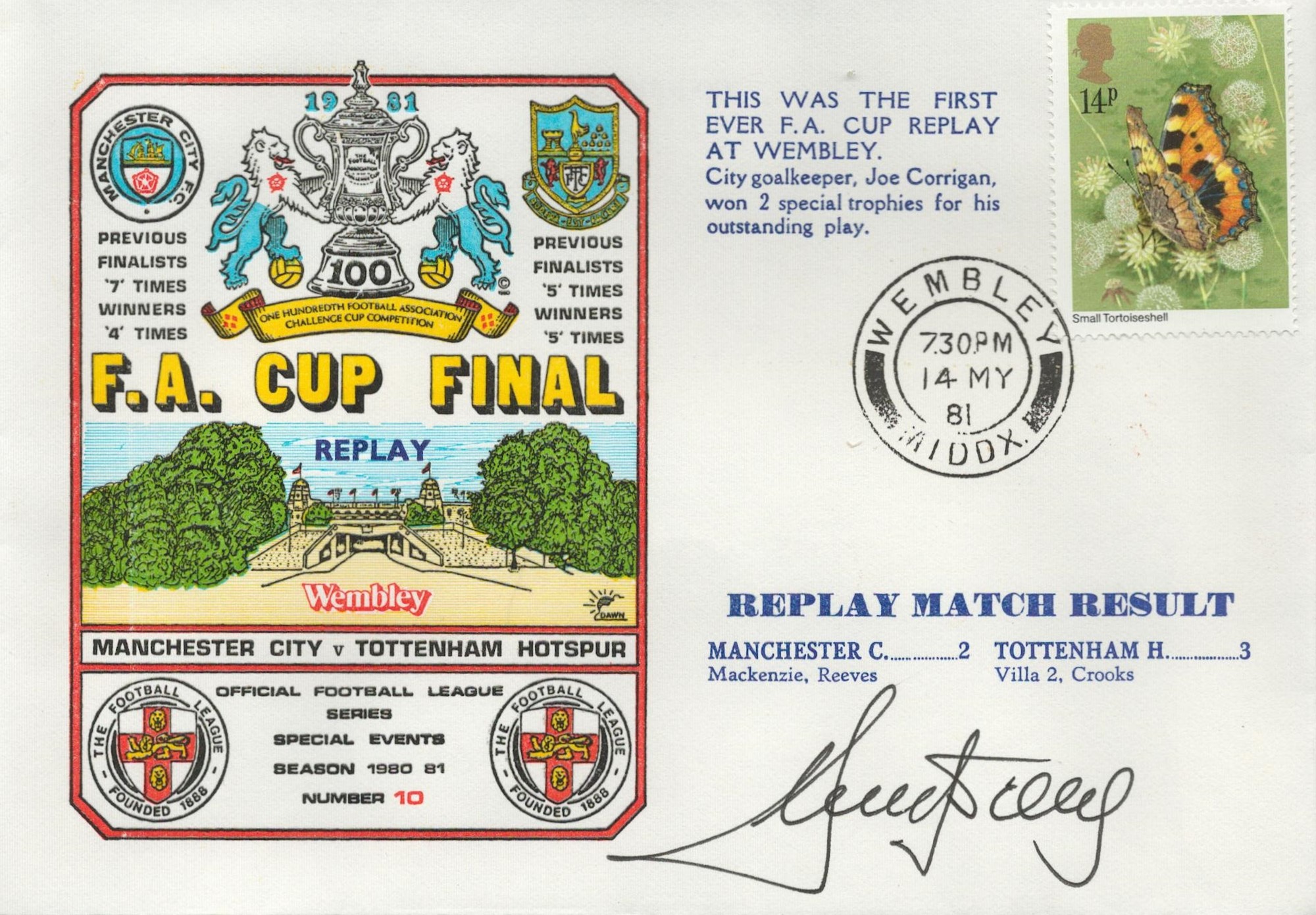 Football, Ricky Villa signed Commemorative Cover for the 1981 FA Cup Final Replay when Tottenham