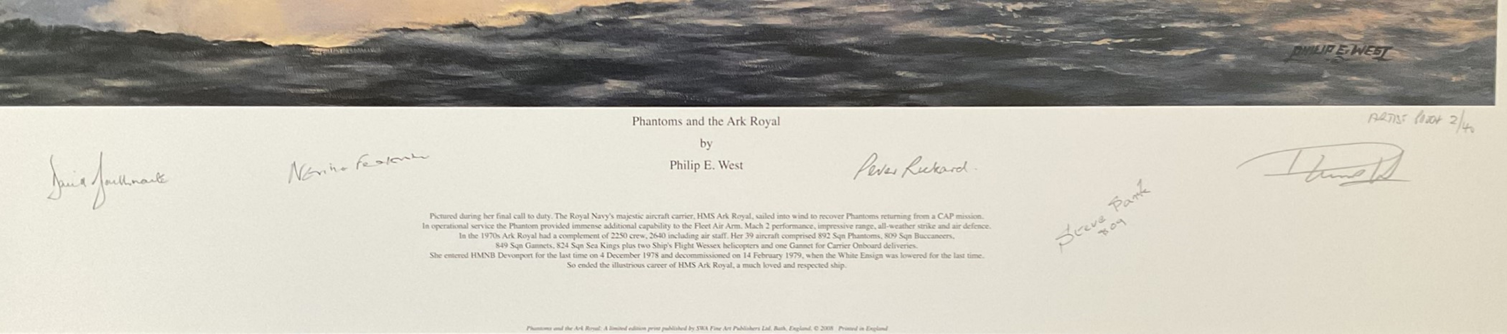 WW2 5 Signed Phantoms and the Ark Royal Colour Print by Philip E West. Artist Proof 2/40. Signed - Image 2 of 2