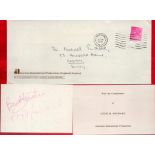 Actor Luis Hayward signed card with original mailing envelope and compliment slip. (1909-1985). Born