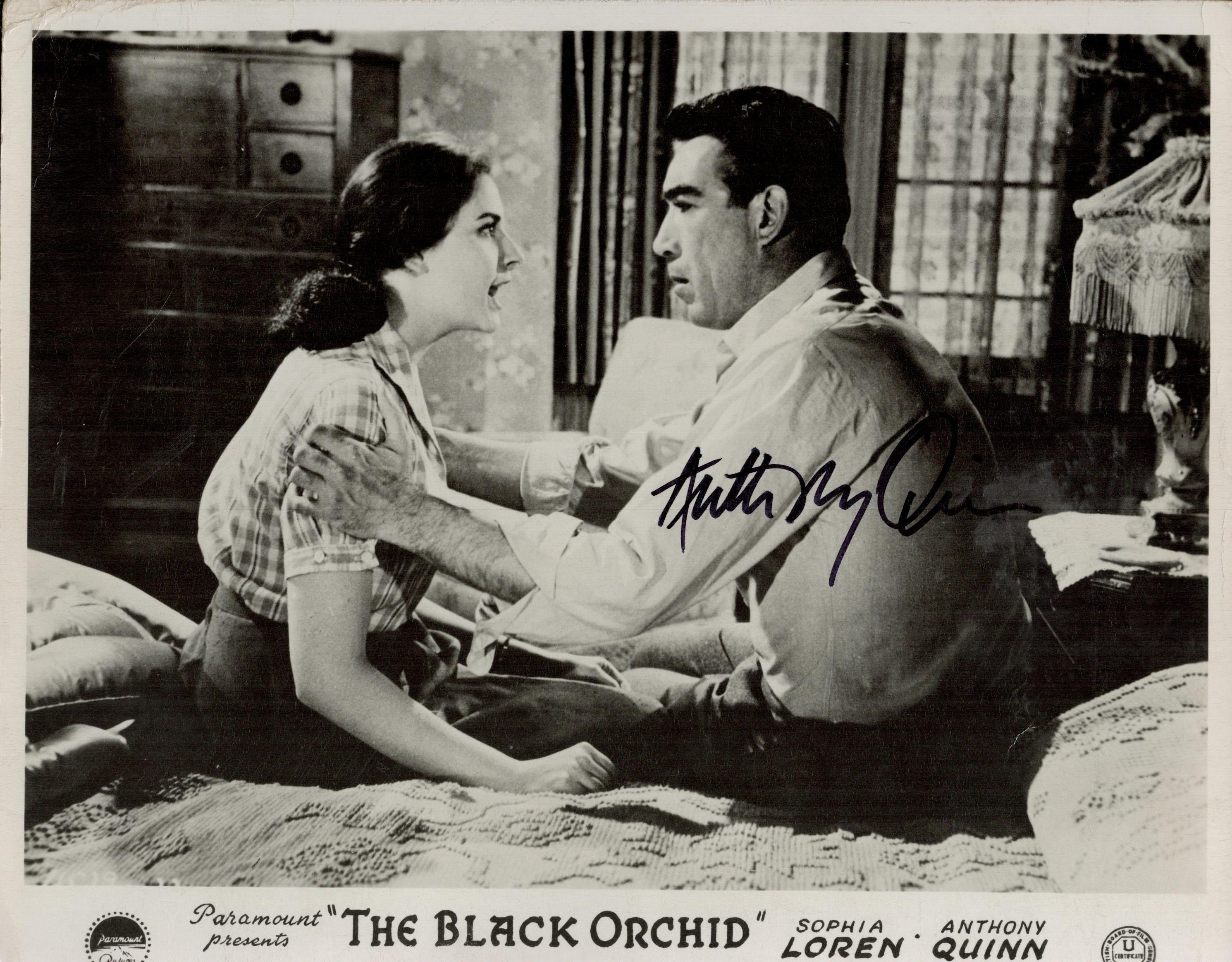 Anthony Quinn (1915-2001) Actor Signed Vintage 'The Black Orchid' 8x10 Lobby Photo. Good