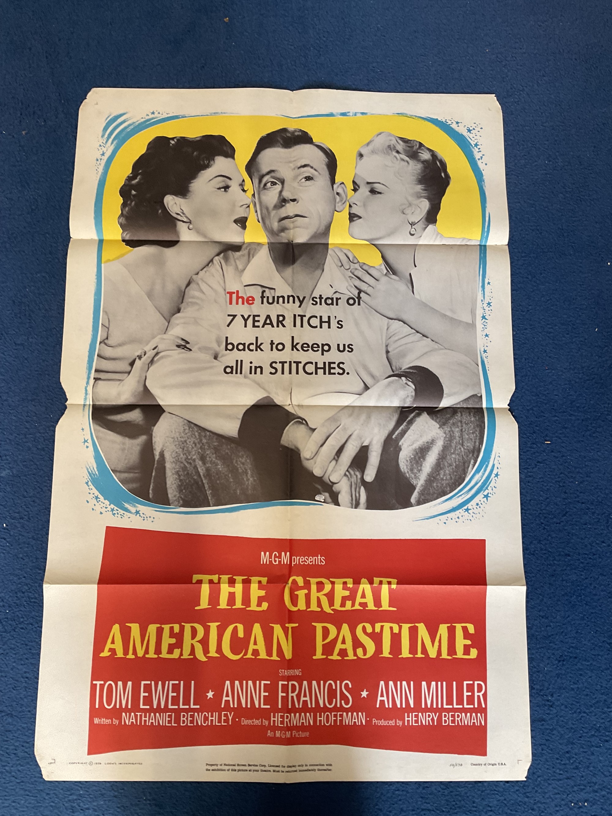 Original The Great American Pastime Colour Movie Poster Starring Ann Miller. NSS number 56 538.