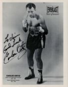 Carlos Ortiz signed Everlast 10x8 vintage black and white promo photo. Dedicated. Good condition.