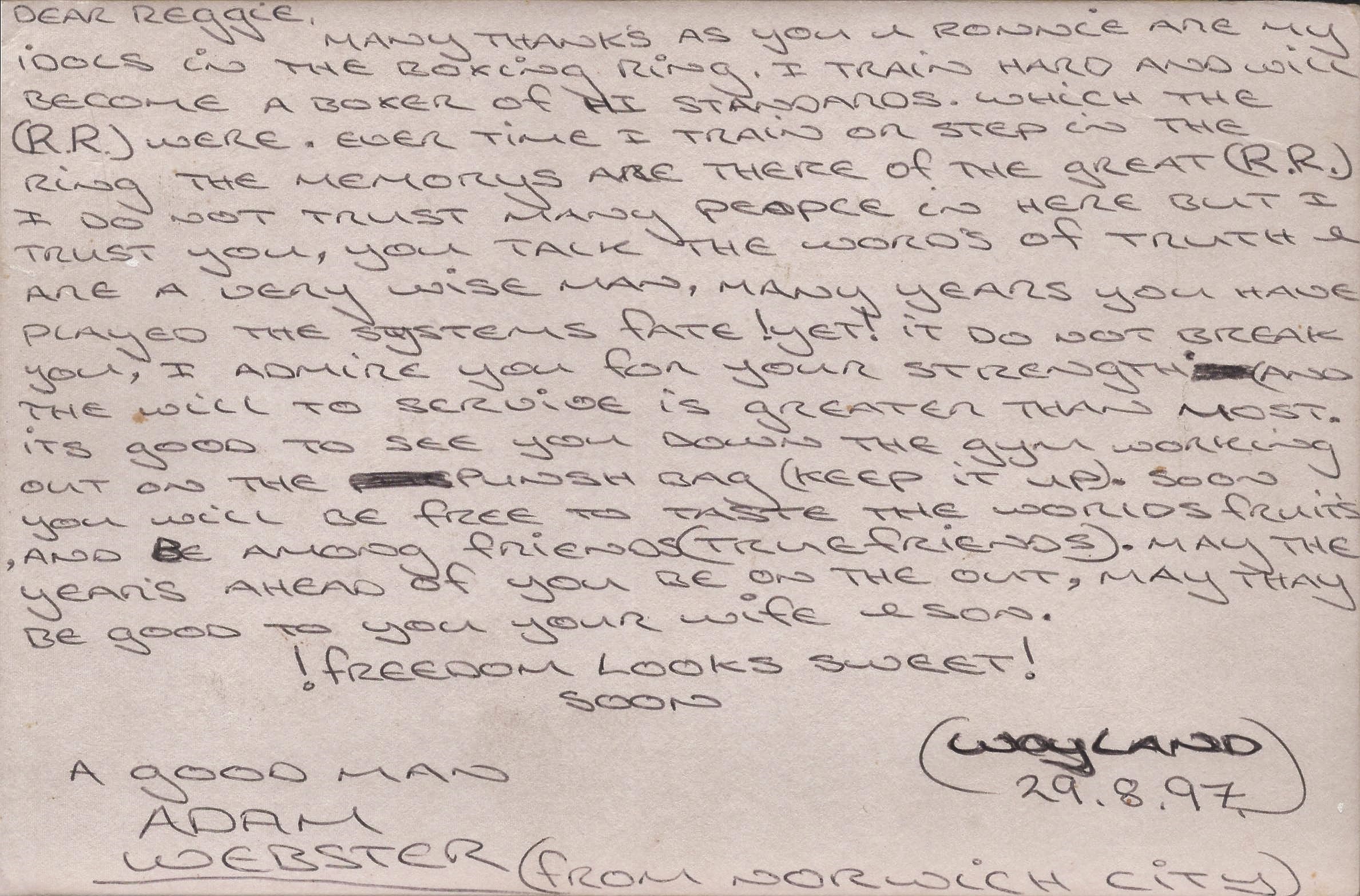 The Kray Twins addressed art work with letter on the reverse. From one of Reggie Krays many young - Image 2 of 2