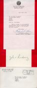 John Vliet Lindsay signed card and typed letter on Mayor New York stationary with original mailing