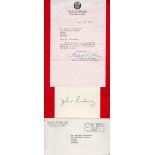 John Vliet Lindsay signed card and typed letter on Mayor New York stationary with original mailing