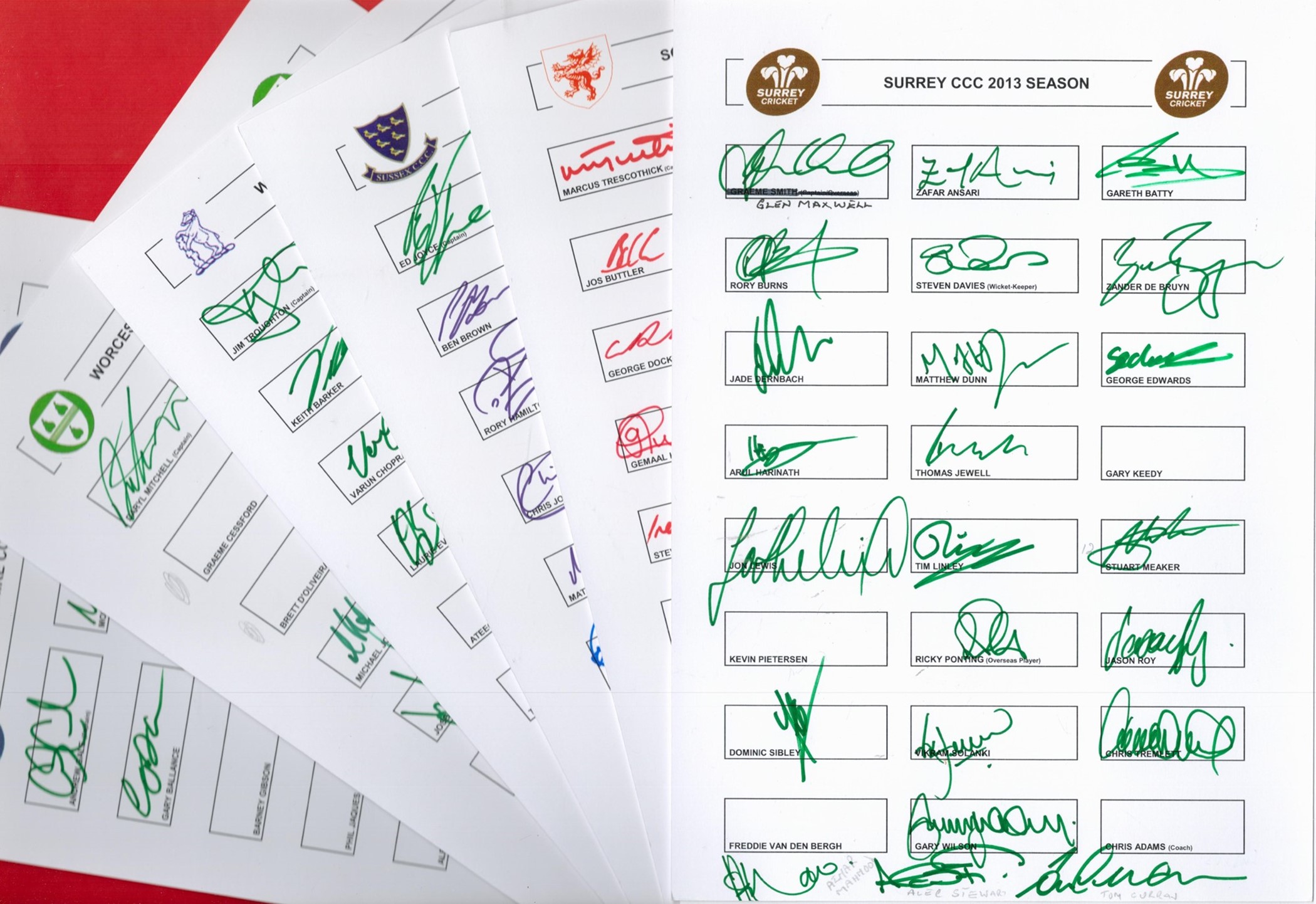 Cricket signed collection of 6 x County Cricket Club Team sheets for 2013 Season includes Yorkshire,