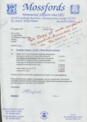 The Kray Twins addressed invoice for monuments and sculptures. Dated 1997, this invoice is on headed