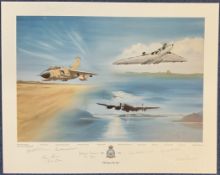 WW2 7 617 Sqn Members Signed John Larder Colour 24x18 inch Print Titled 50 Years Fly By. Signed in