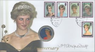 Lady Sarah McCorquodale Signed 10th Anniv Princess Diana Coin FDC. Signed in black ink. 5 Diana