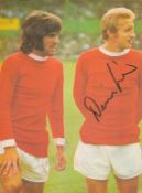 Football George Best and Denis Law Signed 11. 5 x 9 Inch Colour Magazine Cutting showing the Pair.