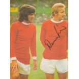 Football George Best and Denis Law Signed 11. 5 x 9 Inch Colour Magazine Cutting showing the Pair.